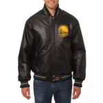 Golden State Warriors Black Real Leather Varsity Jacket