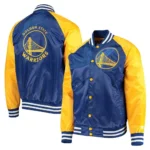 Golden State Warriors Blue and Yellow Real Satin Varsity Jacket 1