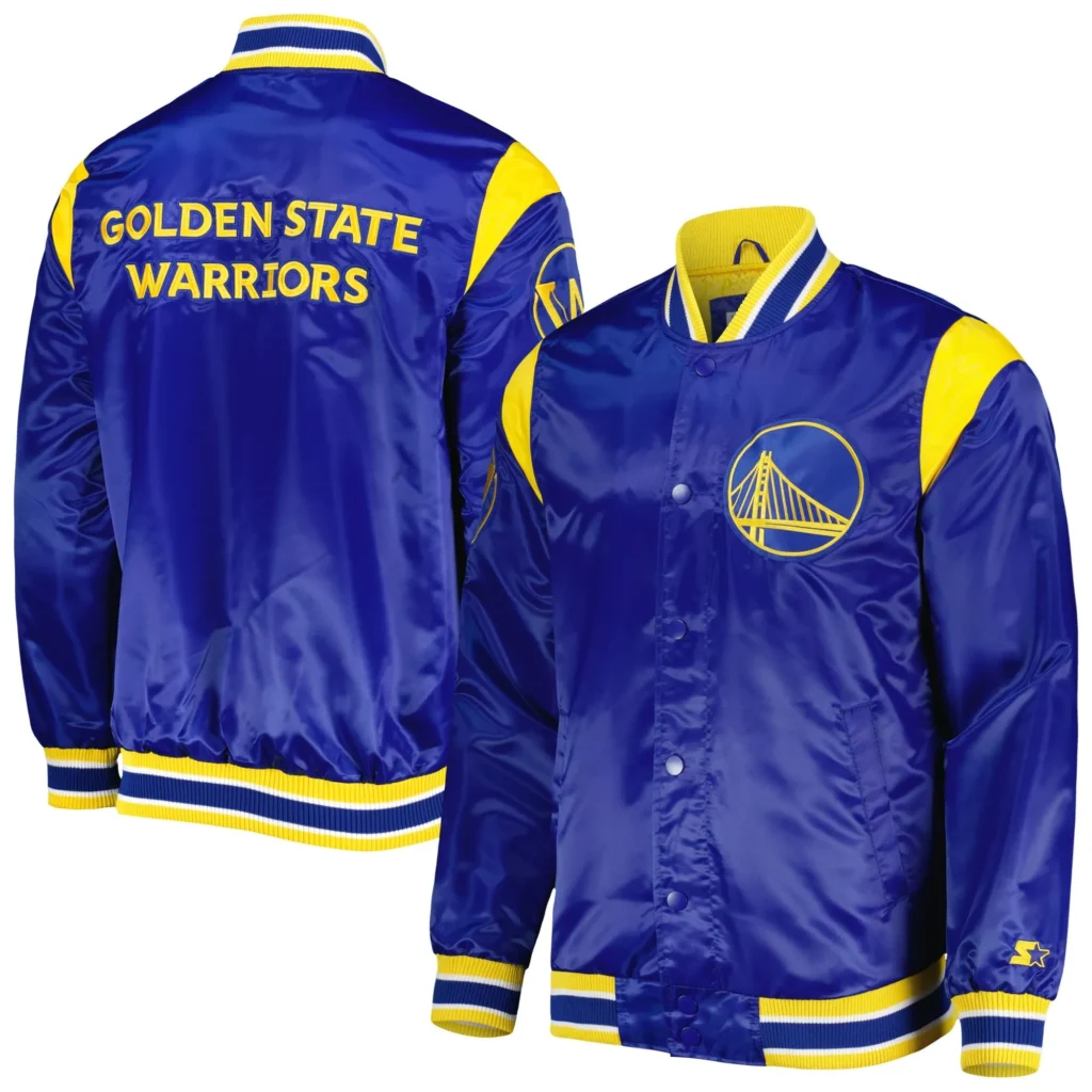 Golden State Warriors Force Play Real Satin Varsity Jacket 1