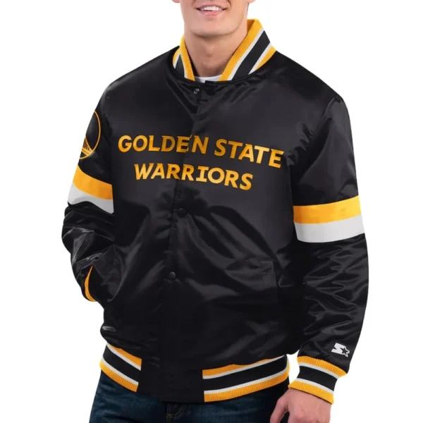 Golden State Warriors Home Game Black Real Satin Varsity Jacket