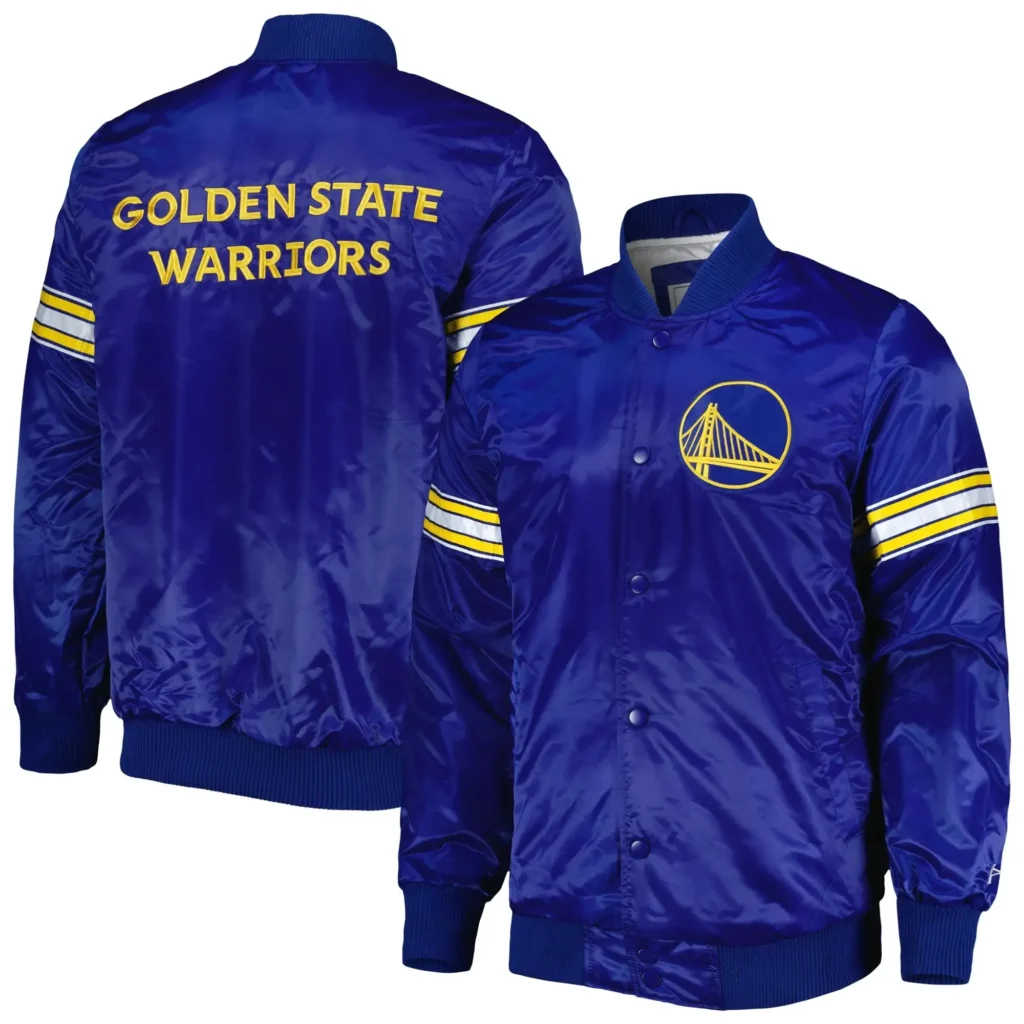 Golden State Warriors Pick & Roll Full-Snap Real Satin Varsity Jacket 1