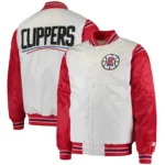 LA Clippers Renegade Full-Snap White & Red Real Satin Varsity Jacket 1