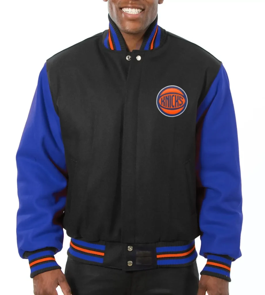 New York Knicks Black & Blue Real Wool Varsity Jacket