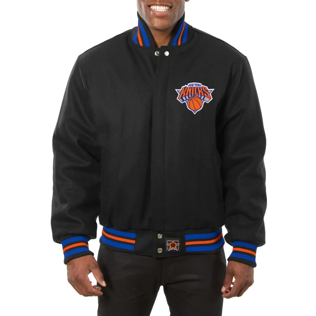 New York Knicks Black Real Wool Varsity Jacket