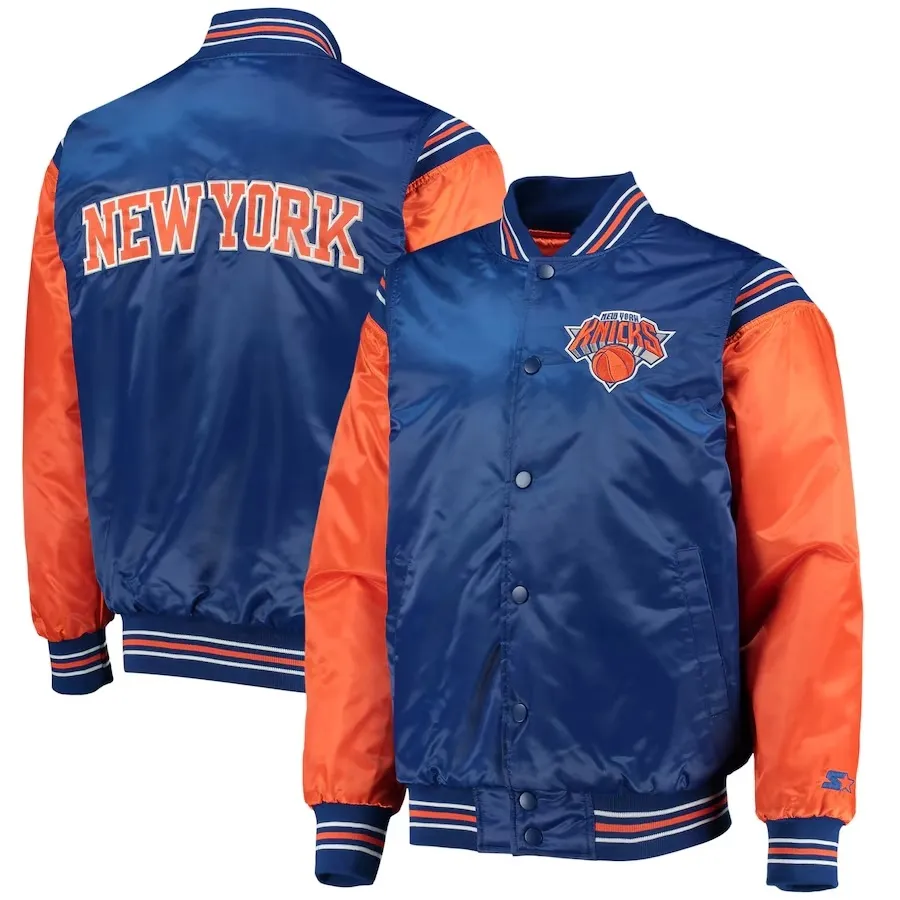 New York Knicks Enforcer Full-Snap Real Satin Varsity Jacket 1