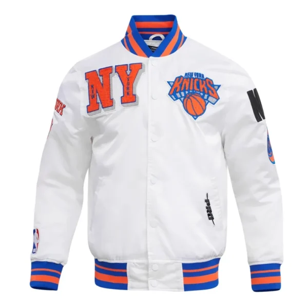 New York Knicks Mashup White Real Satin Varsity Jacket